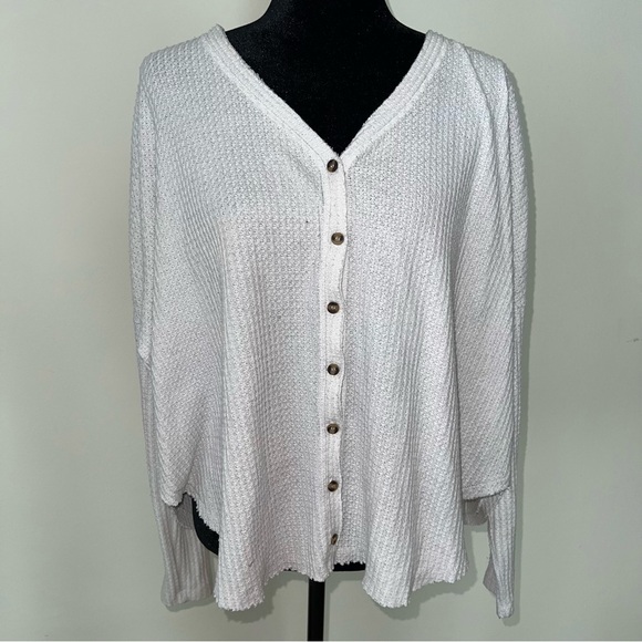 Out from Under White Waffle Knit Button Down Women's Relaxed Fit Cardigan Sz S - Picture 2 of 8